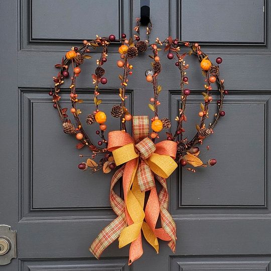 Pumpkin Wreath, Fall Wreath, Floral Wreath, Pumpkin door hanger