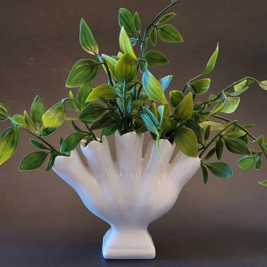 Vintage White Ceramic Art Pottery Five Finger Bud Vase - Decoration