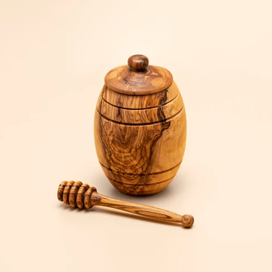 Olive Wood Honey Pot with Dipper, Honey Container, OliveWood, Rustic Wood, Natural Wood