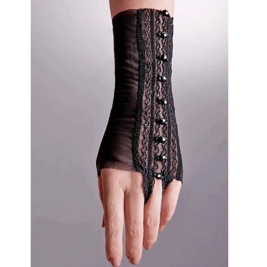 Black lace gloves, Beaded Gloves, Fingerless black glove