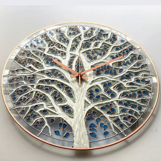 Large Wall Clock, Glow-in-the-Dark, Stained Glass, Huge White Clock, Tree Clock, Tree Painting