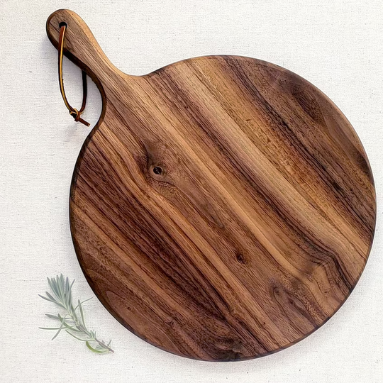 Round wooden cutting board made from black walnut wood, round paddle board
