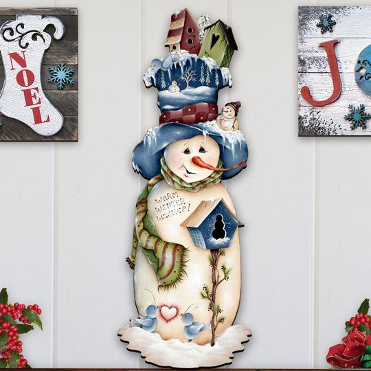 Holiday Decoration - Outdoor Christmas Decorations - Christmas decor Snowman Wooden Door Hanger