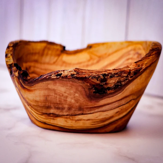 Rustic bowl olive wood with natural