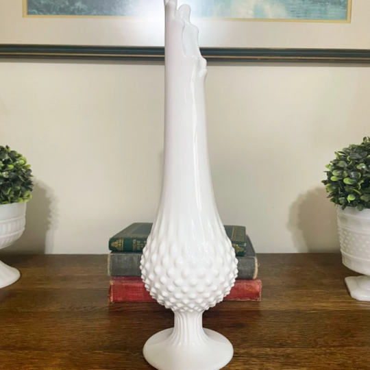 Vintage Fenton Hobnail Stretch Milk Glass Vase