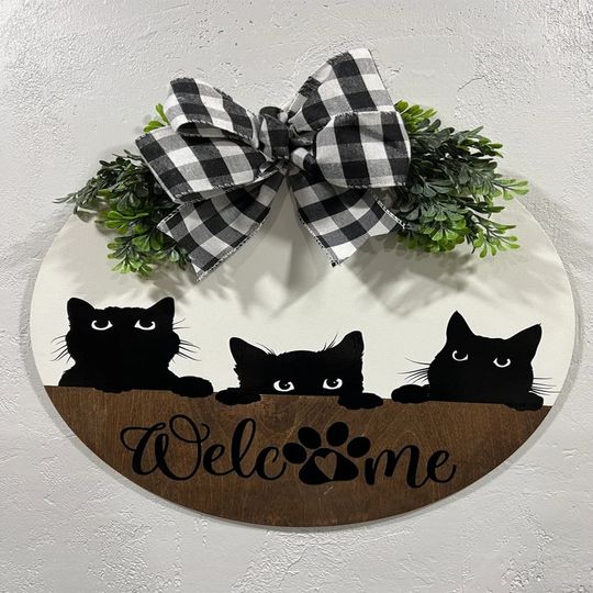 Cat Wreath, Cat Door Hanger, Welcome Door Hanger, Front Door Decor