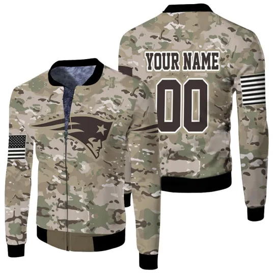 New England Patriots Camouflage Veteran 3D Personalized Fleece Bomber Jacket