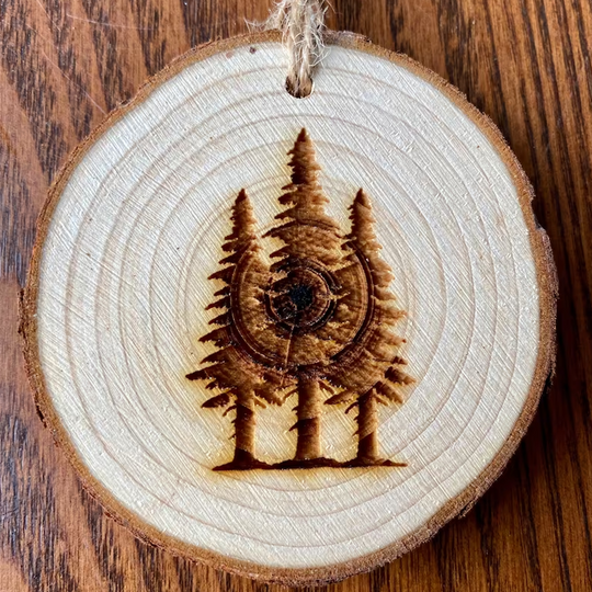Pine Trees Wood Christmas Ornament, Wood Slice Christmas Ornament