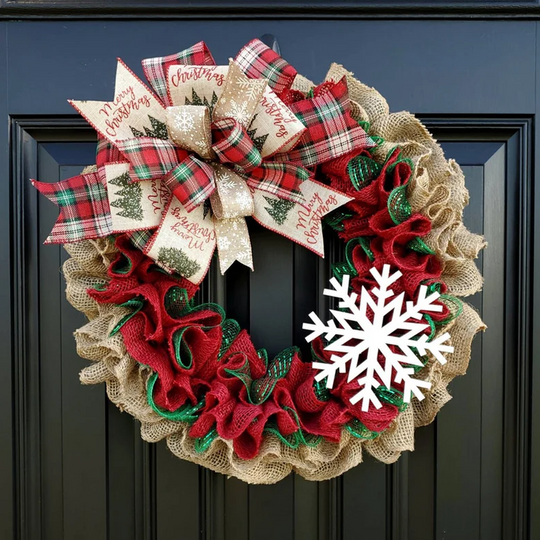 Christmas House Wreath, Red Christmas wreath, Snowflake wreath
