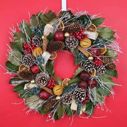 Pomegranate Citrus Spice Wreath, Handmade Wreath, Christmas Decor