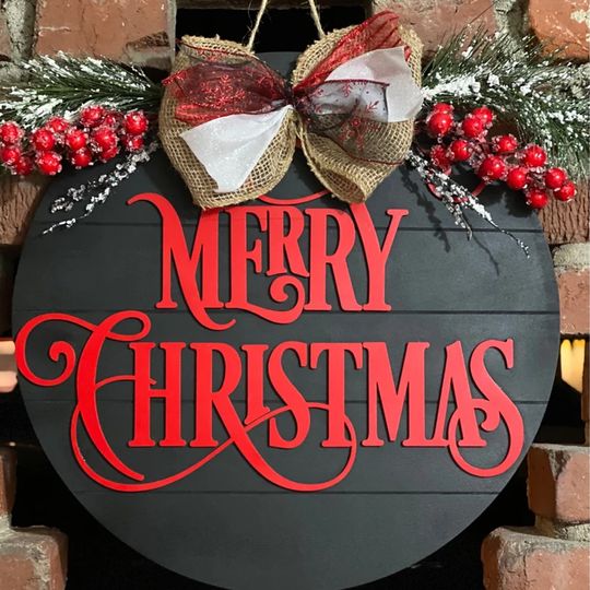 Merry Christmas Door Hanger, Holiday Decor, Front Door Decor