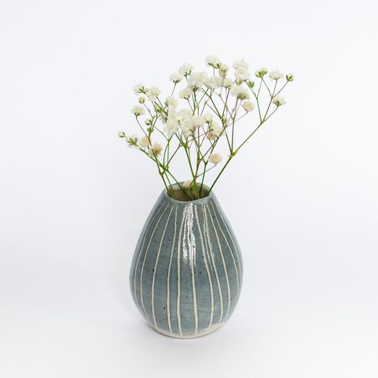 Ceramic bud vase, grey and white