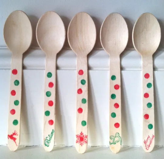 Set of 20 Christmas Wooden Ice Cream Spoons