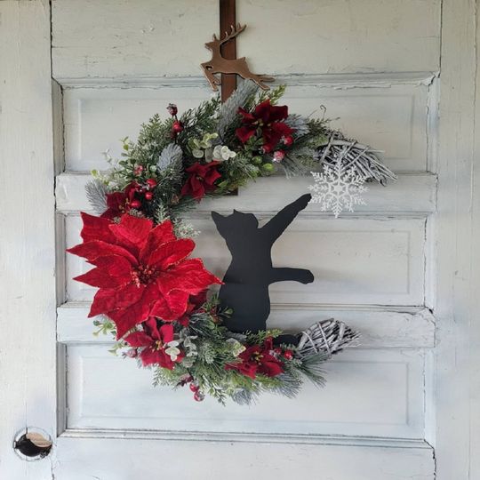 Christmas Crescent Moon Black Cat Wreath Gift Christmas