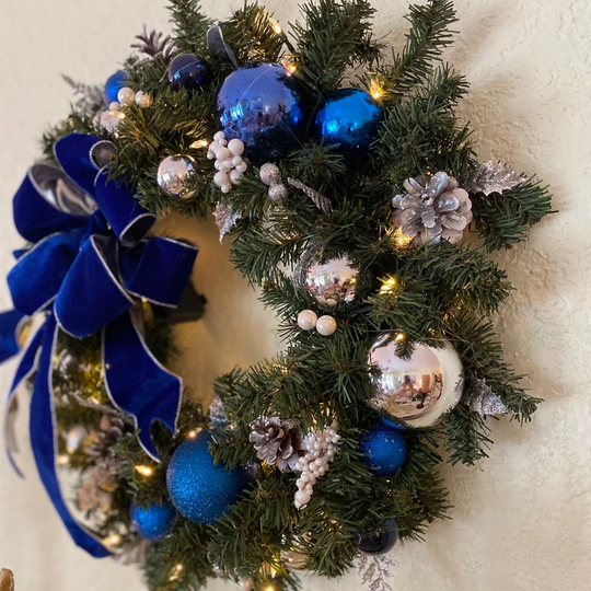 Blue Christmas Wreath, Royal Blue Velvet Wreath For Christmas