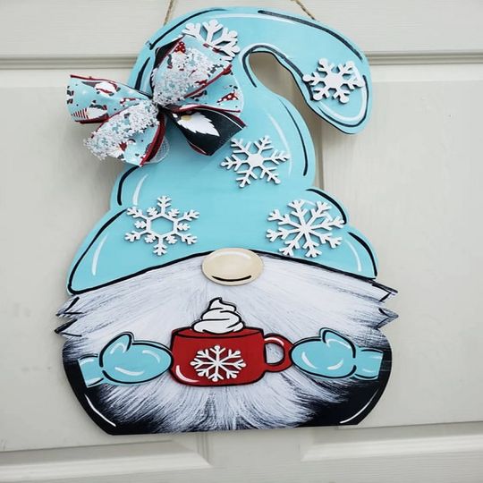 Snowflake Winter, Gnome, Door Hanger Merry Christmas Front Door Decor