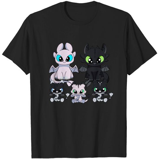 Family dragons, how to train your dragon Toothless & Light fury, night fury babies - How To Train Your Dragon Toothless - T-Shirt