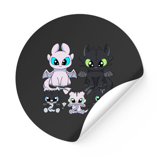 Family dragons, how to train your dragon Toothless & Light fury, night fury babies - How To Train Your Dragon Toothless - Stickers