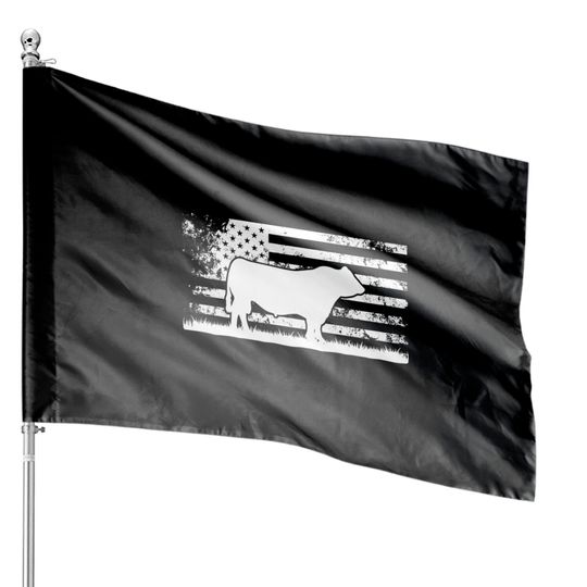 USA American Flag - America Cow Black Angus Ranche House Flags