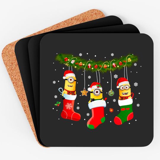Minion Christmas Sock Coasters, Cartoon Christmas Gift Coasters