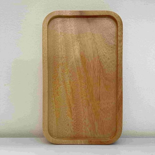 Rectangular wooden tray with groove, used as a food tray for home and restaurant