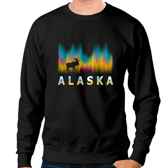 Alaska Day Reindeer with Polar Lights and Moose Pullover Sweatshirts