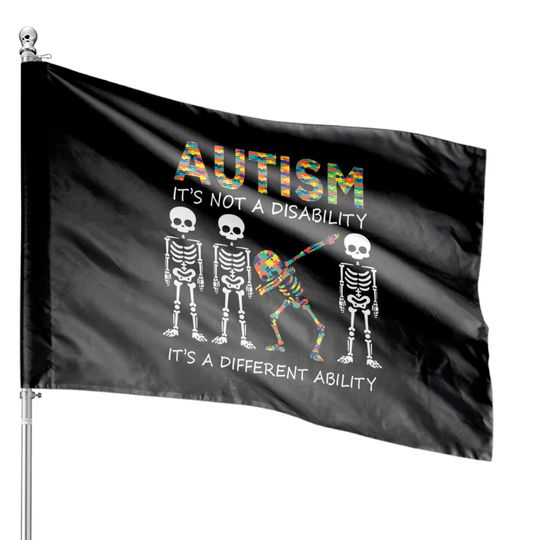 Autism it's a different ability Funny Dabbing skeleton Gift Premium House Flags