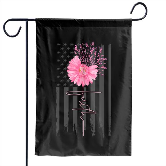 Faith Pink Ribbon Daisy Flower American Flag Breast Cancer Garden Flags