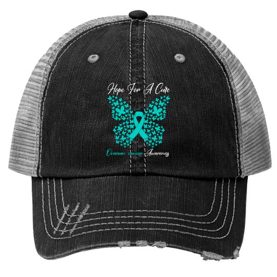 Hope For A Cure Butterfly Gift 3 Ovarian cancer - Ovarian Cancer - Trucker Hats