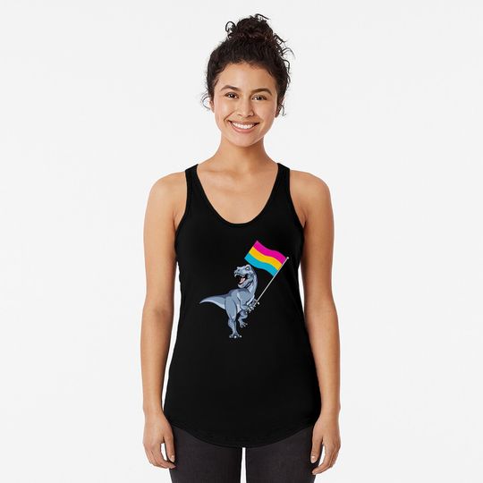 Pansexual Flag Dinosaur LGBTQIA Pan Pride LGBT Nonbinary Decal - Cat - Tank Tops