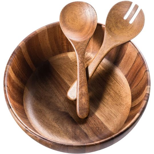 Acacia Wood Salad Bowl with Spoon for Fruit, Salad