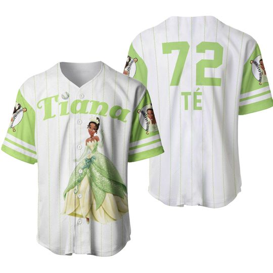 Tiana Princess White Lime Green | Disney Custom Baseball Jersey