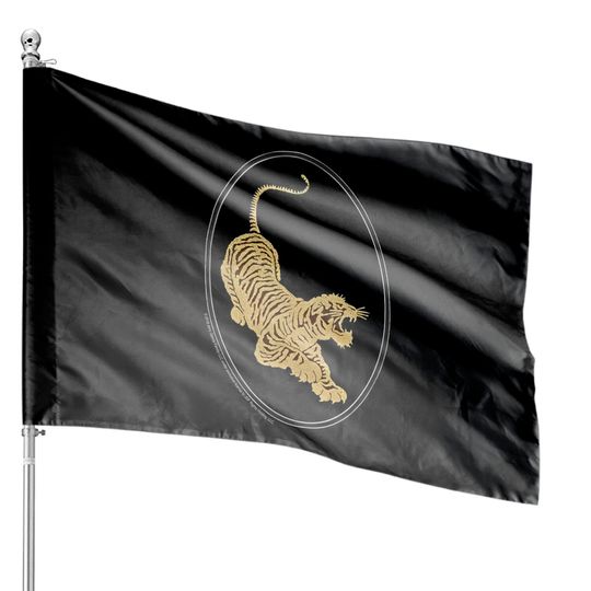 Jerry Garcia House Flags- Tiger Guitar emblem, Gold metallic ink on a Black House Flags