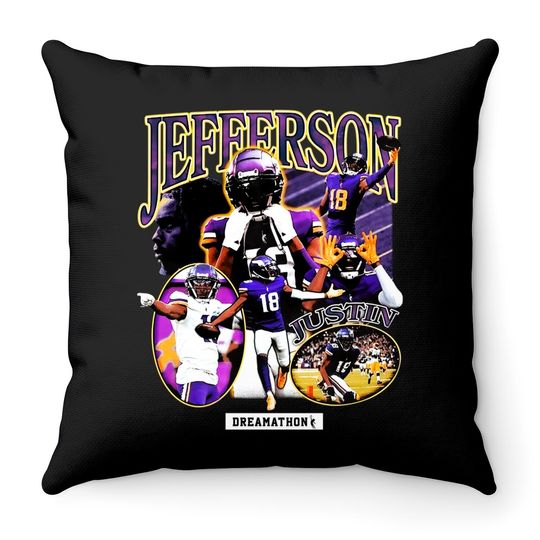 Justin Jefferson Dreams Throw Pillows, Vintage Justin Jefferson Throw Pillows, Cameron Dantzler Justin Jefferson Throw Pillows
