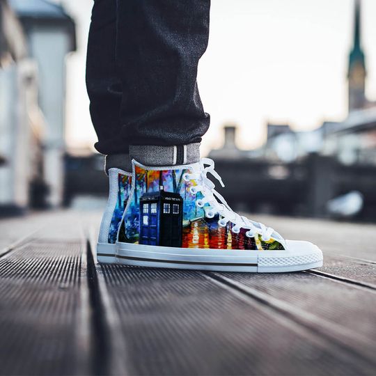 Dr Who Shoes, Doctor Who Watercolor Men's High Top Sneakers