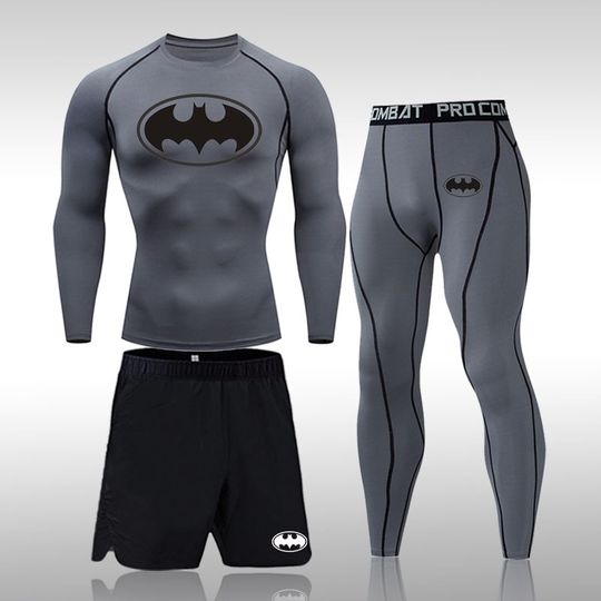 Batman Men's Sportswear Suits Gym Tights Sets