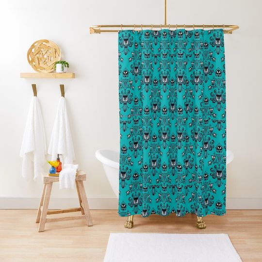 Teal Haunted Mansion Shower Curtain