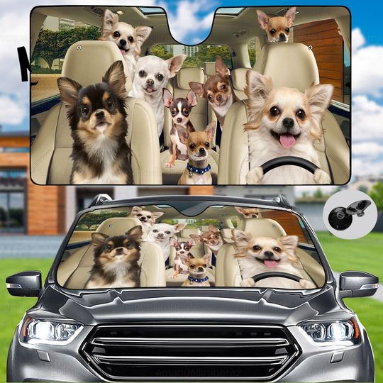 Chihuahua Car Sunshade, Dog Car Decoration, Chihuahua Gift, Auto Sun Shade