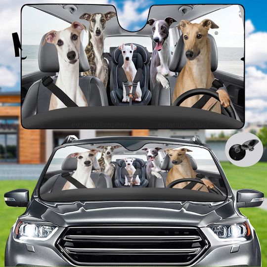 Greyhound Car Sunshade, Dog Car Decoration, Greyhound Gift, Auto Sun Shade