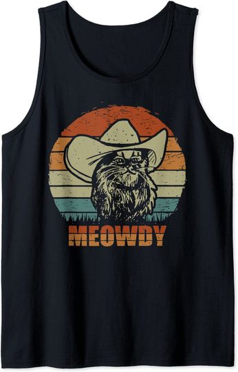 Funny Retro Cat Cowboy Meowdy Western Country Cat Lovers Tank Top