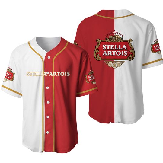 White And Red Split Stella Artois Jersey Shirt Baseball Jersey