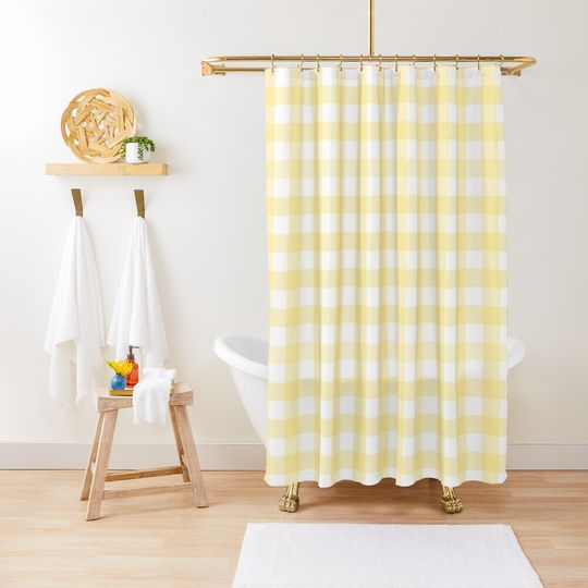 Pastel Yellow Gingham Pattern (Large Wide Print) Shower Curtain