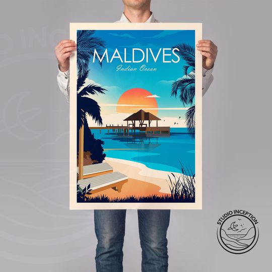 Maldives Poster - Maldives Print - Maldives Art - Maldives Travel Print - Wall Art - Travel Gift by Studio Inception