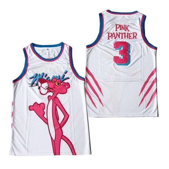 Pink Panther Miami Themed White Basketball Jersey