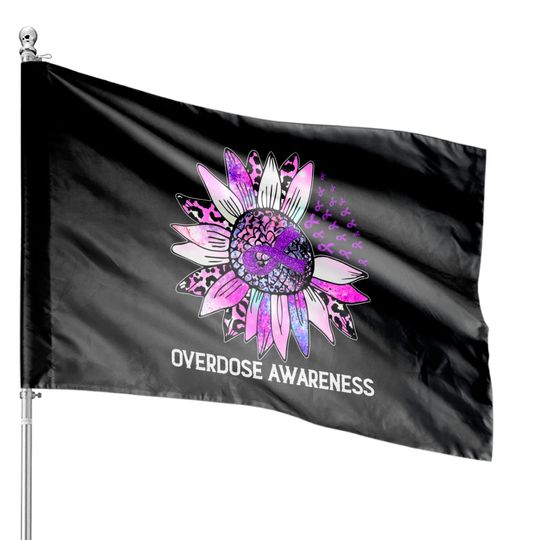 Overdose Awareness Wear Purple Leopard Sunflower House Flags, Overdose Ribbon