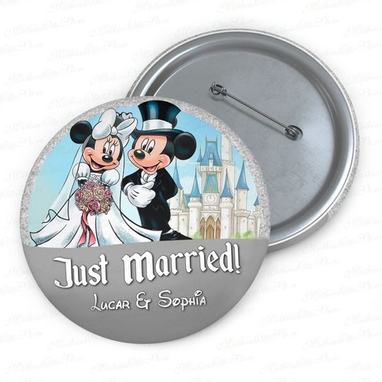 Disneyland Pin Buttons, Just Married Buttons, Mickey Minnie Pin Button