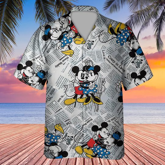 Minnie Mickey Love Pattern 3D Hawaiian Shirt, Hawaiian Shirt