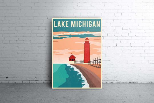 Lake Michigan, Michigan Minimalist Travel Poster | Vintage wall art