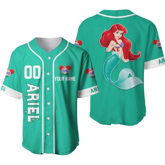 Ariel Princess Mermaid Mint Red | Disney Custom Baseball Jersey