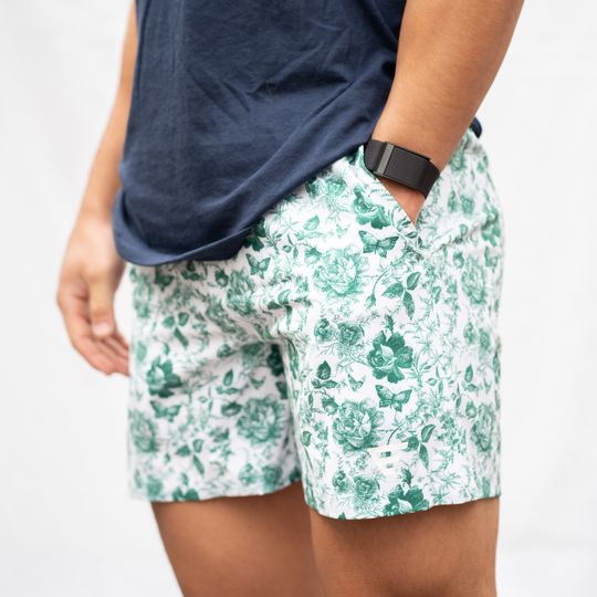 Athletic Fit Floral Short - 5 Inch Inseam - Green